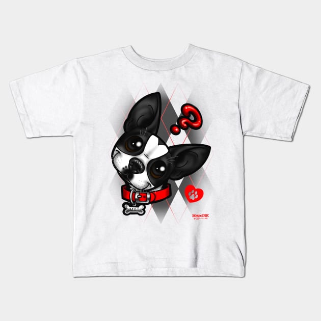 Boston Terrier Argyle Kids T-Shirt by MetroInk